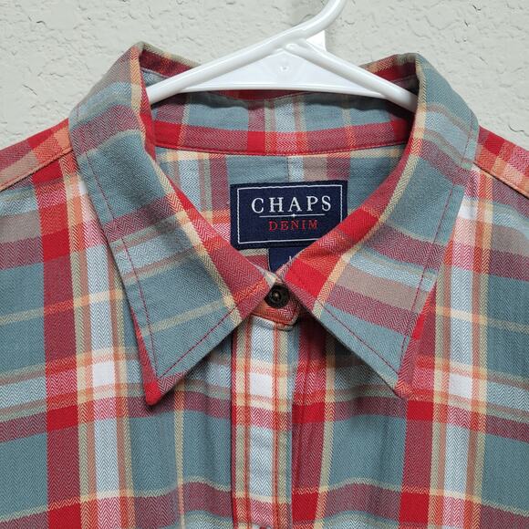 Chaps Plaid Button Up Shirt Womens L Red Blue Cotton Casual Western Fall Winter - Picture 6 of 12